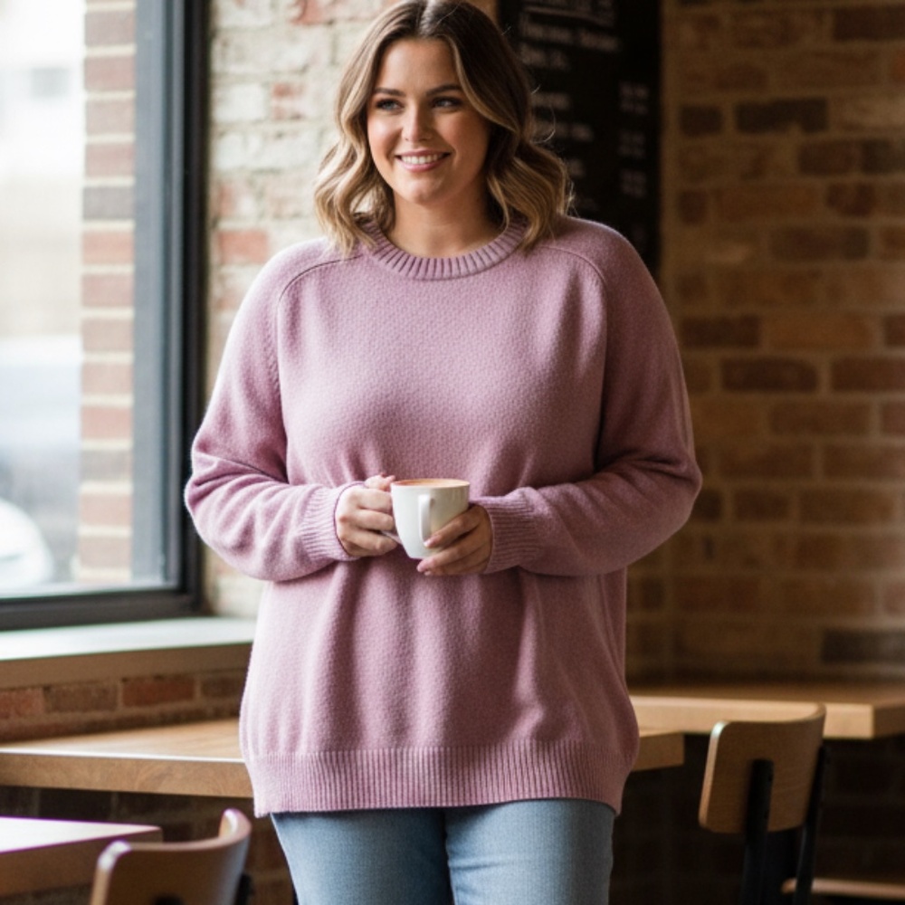 H&M Wool Blend Oversized Pink Crewneck Pullover Fisherman Sweater, M